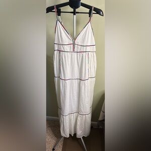 Caroline Constas White  Cotton Spaghetti Beaded Straps Embroidered  Midi Dress